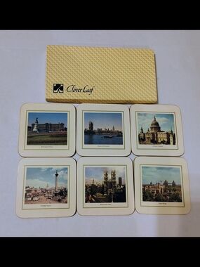 Views Of London Coasters Set Of 6 Vintage 1960s Clover Leaf Table Mats With Box